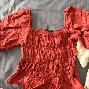 Women's Red Smocked Top and Shorts